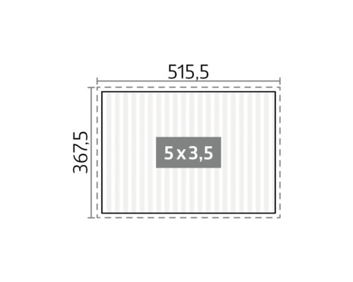Technische Zeichnung mit den Maßen 515,5 x 367,5 cm und 5 x 3,5 cm.