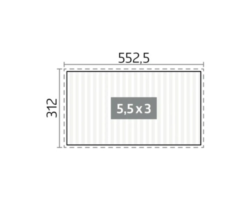 Technische Zeichnung mit Abmessungen 552,5 mal 312 und Flächenangabe 5,5 mal 3