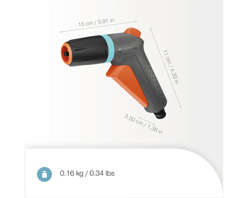 Pistolet d'arrosage de jardin avec dimensions et poids