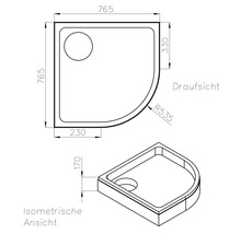 Dessin technique d'un receveur de douche avec dimensions