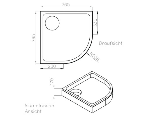 Dessin technique d'un receveur de douche avec dimensions