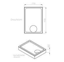 Zeichnung einer Duschwanne mit Maßangaben