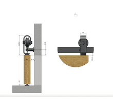 Schéma technique d'un système de porte coulissante avec dimensions