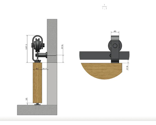 Schéma technique d'un système de porte coulissante avec dimensions