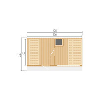 Plan d'un abri de jardin en bois avec les dimensions extérieures de 405 par 240 centimètres.