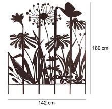 Clôture de jardin décorative en métal avec motifs végétaux, 180 x 142 cm