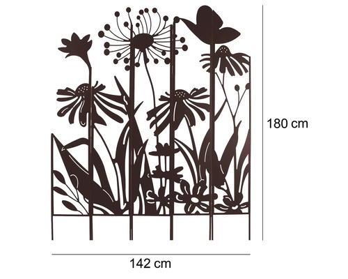 Clôture de jardin décorative en métal avec motifs végétaux, 180 x 142 cm