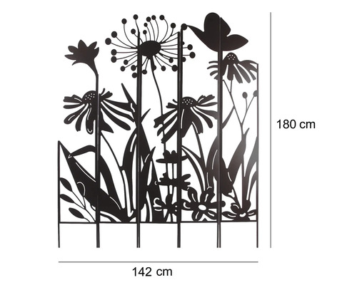 Clôture de jardin en métal avec motif floral, 180 x 142 cm