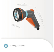 Douchette de jardin avec des dimensions de 12 x 7 x 15 centimètres et le logo Gardena