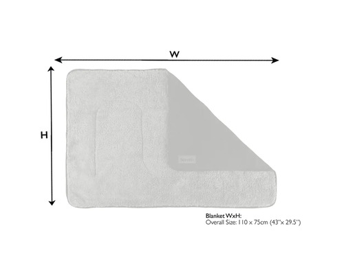 Image d'une couverture duveteuse avec les dimensions de la largeur et de la hauteur.