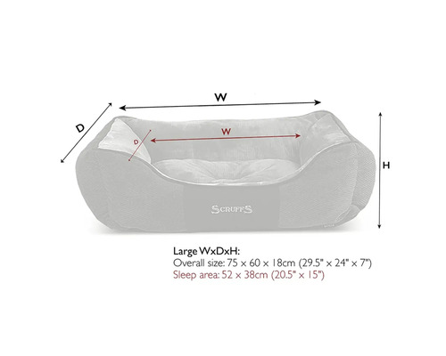 Abmessungen Hundebett Breite mal Tiefe mal Höhe mit Scruffs Logo