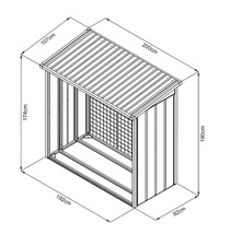 Technische Zeichnung eines Gerätehauses mit Maßangaben.