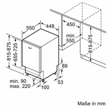 Schéma coté d'un lave-vaisselle avec les dimensions en millimètres