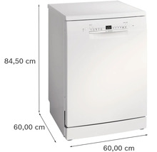 Freistehender Geschirrspüler mit den Maßen 84,50 cm Höhe und 60 cm Breite und Tiefe.