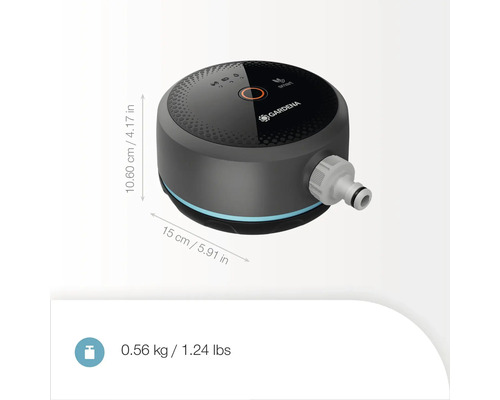 Contrôle d'arrosage intelligent Gardena avec dimensions et poids