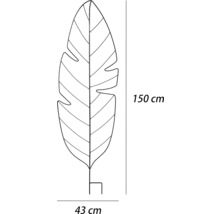 Abmessungen einer Metallpflanzenstütze in Blattform: 150 cm hoch und 43 cm breit