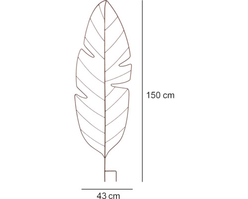 Pflanzenstütze aus Metall in Blattform, 150 mal 43 Zentimeter