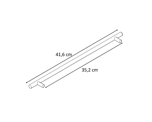 Zeichnung eines Stangengriffs mit den Maßen 41,6 cm und 35,2 cm.