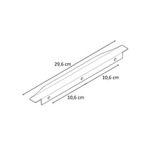 Technische Zeichnung eines 29,6 Zentimeter langen und 10,6 Zentimeter breiten Metallprofils