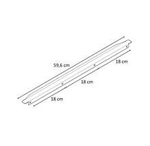 Zeichnung eines 59,6 cm langen Profils mit Bohrungen und einer Länge von 18 cm an beiden Enden.