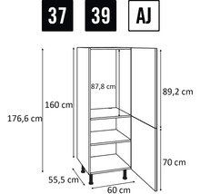 Technische Zeichnung eines Küchenhochschranks mit Maßen