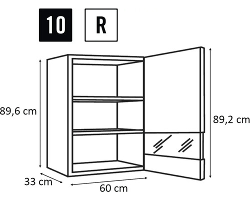 Dessin d'une armoire murale avec des dimensions de 89,6 x 60 x 33 cm