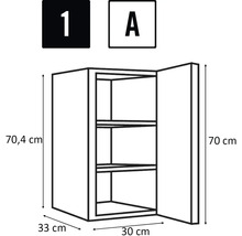 Abbildung eines Hängeschranks mit Maßen.