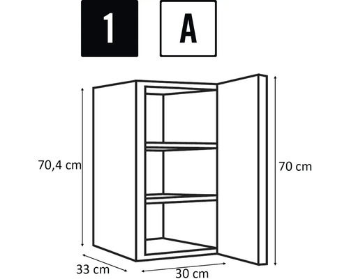 Abbildung eines Hängeschranks mit Maßen.