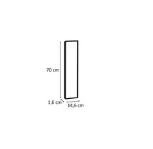 Dimensions d'un miroir: 70 cm de hauteur, 14,6 cm de largeur et 1,6 cm de profondeur.