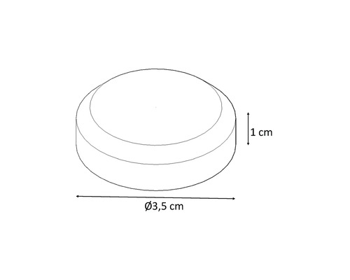 Zeichnung einer Abdeckkappe mit Durchmesser 3,5 cm und Höhe 1 cm