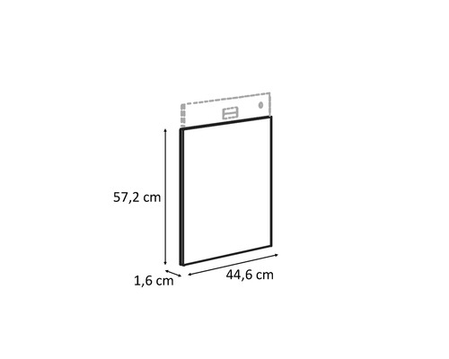 Zeichnung eines Küchenschrankfrontrahmens mit Maßangaben