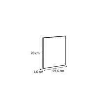 Zeichnung eines Schrankelements mit den Maßen 70 cm Höhe, 59,6 cm Breite und 1,6 cm Tiefe