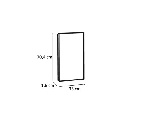 Porte de placard avec des dimensions de 70,4 cm de hauteur, 33 cm de largeur et 1,6 cm de profondeur