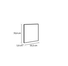 Image d'un miroir carré mesurant 70,4 cm de haut, 55,5 cm de large et 1,6 cm de profondeur.
