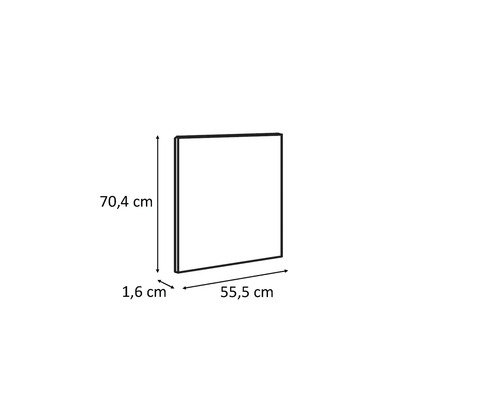 Image d'un miroir carré mesurant 70,4 cm de haut, 55,5 cm de large et 1,6 cm de profondeur.