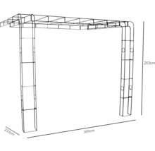 Pergola en métal de dimensions 253 x 300 x 233 cm comme décoration de jardin