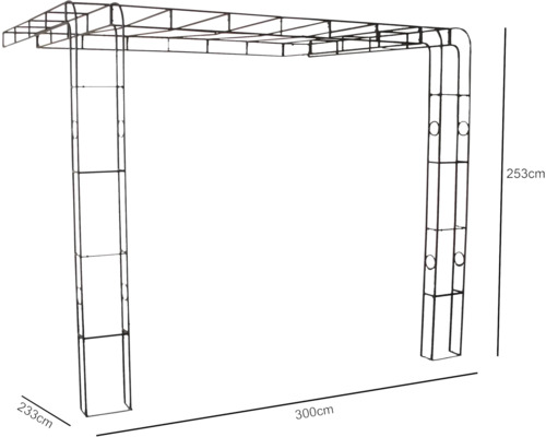 Pergola en métal de dimensions 253 x 300 x 233 cm comme décoration de jardin