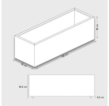 Zeichnung eines Blumenkastens mit den Maßen 150 mal 50 mal 50 cm