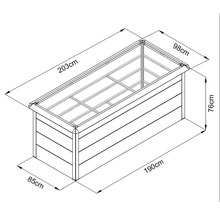 Illustration eines Hochbeets mit Maßangaben