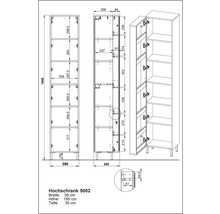 Dessin technique d'une armoire haute avec dimensions