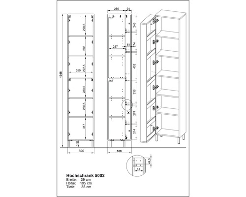Dessin technique d'une armoire haute avec dimensions