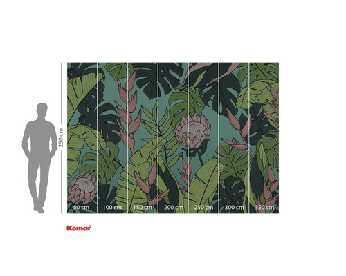 Papier peint photo avec motif de plantes tropicales et indications de taille