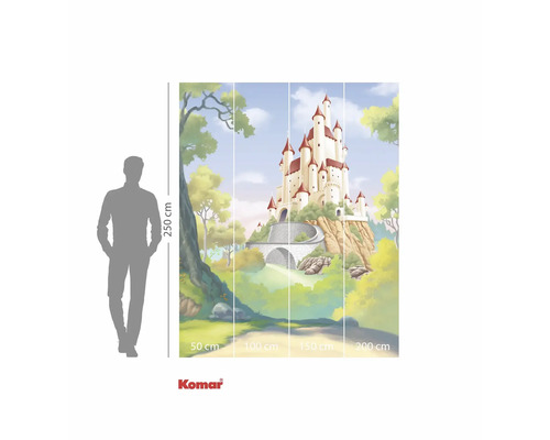 Papier peint photo avec motif de château et indications de taille.