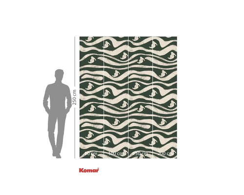 Papier peint photo avec vagues et représentation animale stylisée, dimensions 250 sur 400 centimètres