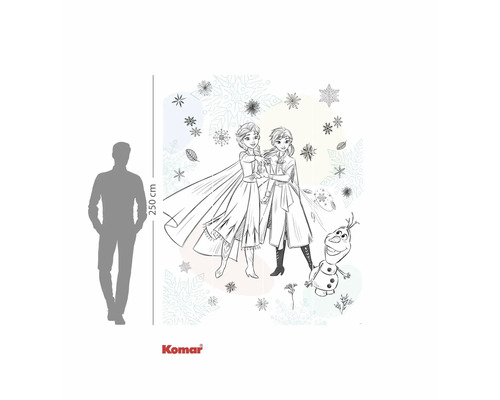 Logo Komar. Peinture murale avec Anna, Elsa et Olaf du film La Reine des neiges, d'environ 250 cm de haut.
