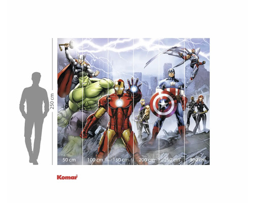 Papier peint photo avec motif de bande dessinée Marvel Avengers et indication des dimensions