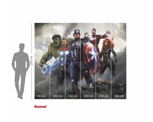 Papier peint photo avec motif Avengers et indications de taille