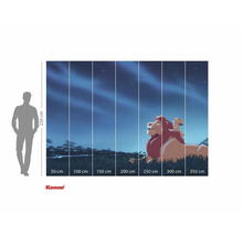 Papier peint photo Komar avec une illustration du Roi Lion, composé de plusieurs lés, avec des indications de taille.