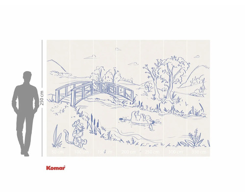 Papier peint photo avec Winnie l'ourson et ses amis comme croquis d'un paysage fluvial