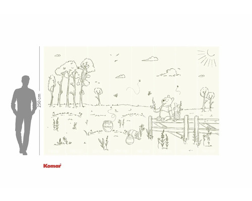 Peinture murale Winnie l'ourson avec Winnie l'ourson et Porcinet dans un pré avec des arbres